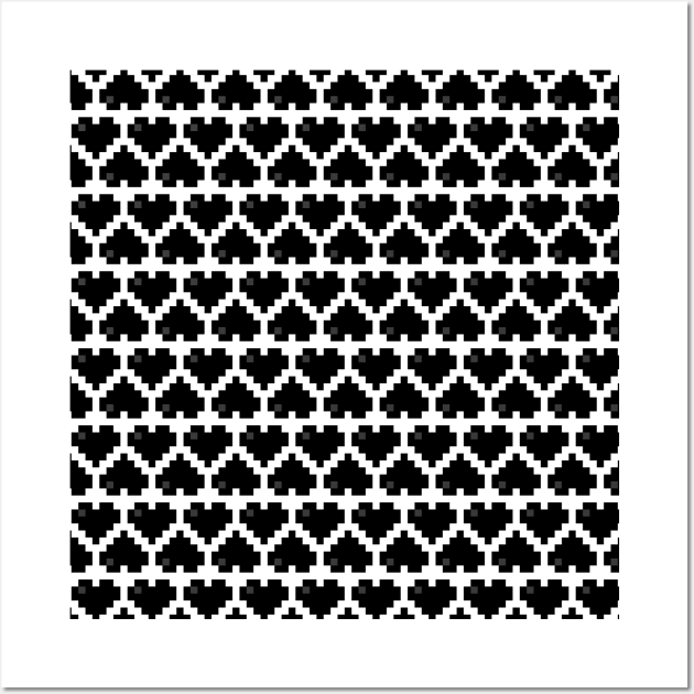 Seamless Pattern of Black Pixel Hearts Wall Art by gkillerb